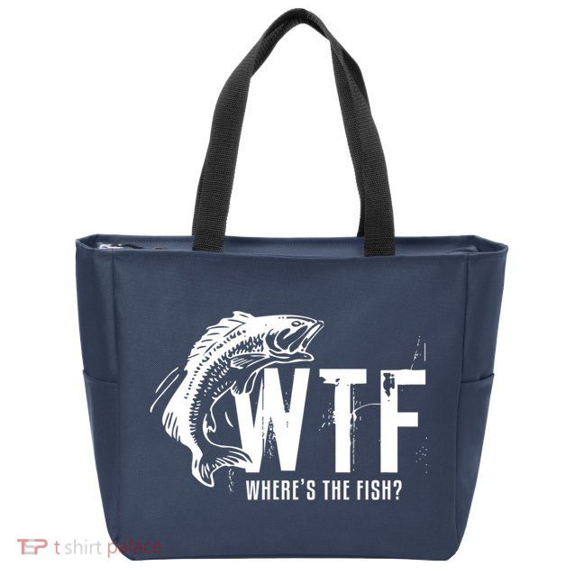 WTF Where's The Fish Men's Funny Fishing Zip Tote Bag