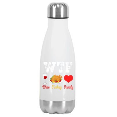 Wtf Wine Turkey Family Funny Thanksgiving Day Dinner Party Cool Gift Stainless Steel Insulated Water Bottle