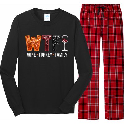 Wtf Wine Turkey Family Funny Thanksgiving Gift Long Sleeve Pajama Set