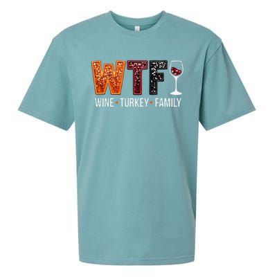 Wtf Wine Turkey Family Funny Thanksgiving Gift Sueded Cloud Jersey T-Shirt