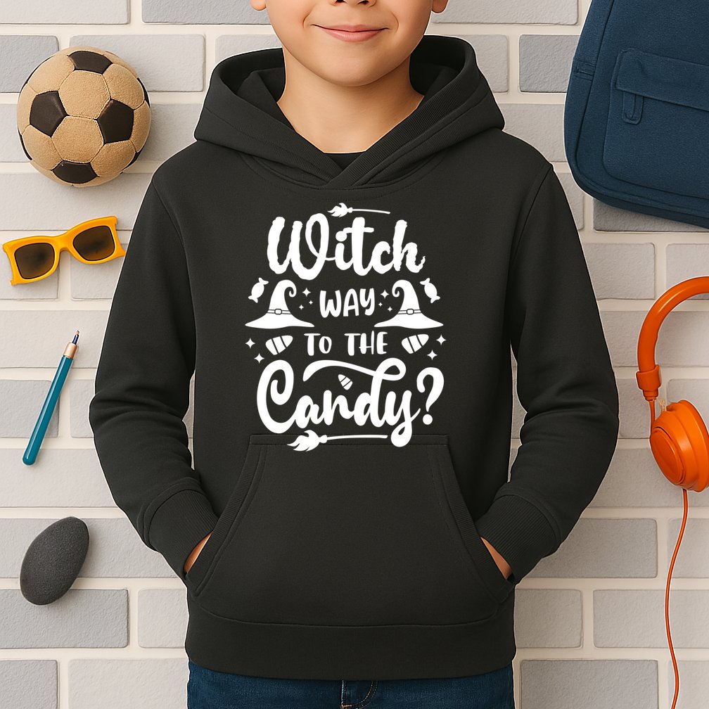 Witch Way To The Candy Cute Halloween Kids Hoodie