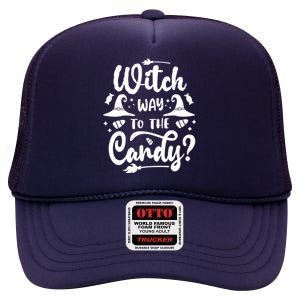 Witch Way To The Candy Cute Halloween High Crown Mesh Back Trucker Hat