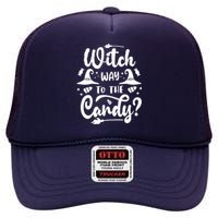 Witch Way To The Candy Cute Halloween High Crown Mesh Back Trucker Hat