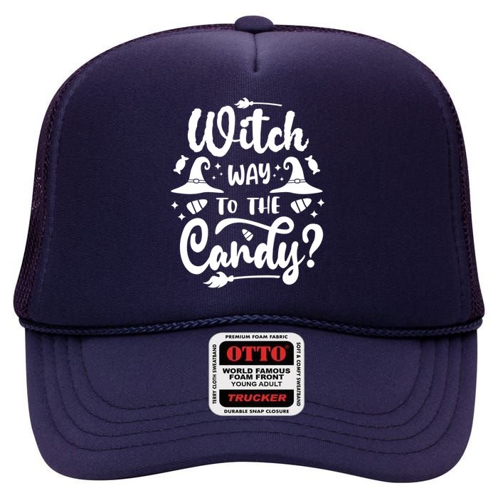 Witch Way To The Candy Cute Halloween High Crown Mesh Back Trucker Hat