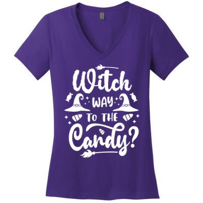 Witch Way To The Candy Cute Halloween Women's V-Neck T-Shirt