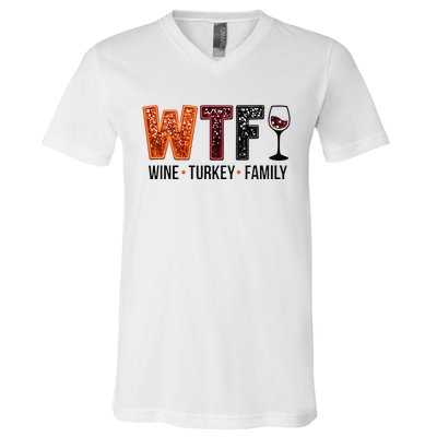 Wtf Wine Turkey Family Gift V-Neck T-Shirt