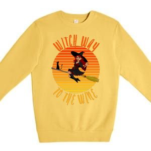 Witch Way To The Wine, Funny Wine Halloween Witch Wine Premium Crewneck Sweatshirt