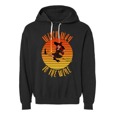 Witch Way To The Wine, Funny Wine Halloween Witch Wine Garment-Dyed Fleece Hoodie
