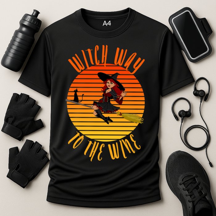 Witch Way To The Wine, Funny Wine Halloween Witch Wine Performance Shirt
