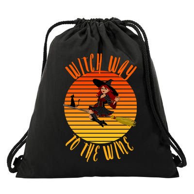 Witch Way To The Wine, Funny Wine Halloween Witch Wine Drawstring Bag
