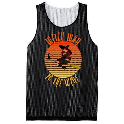 Witch Way To The Wine, Funny Wine Halloween Witch Wine Mesh Reversible Basketball Jersey Tank