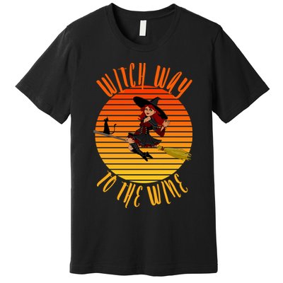 Witch Way To The Wine, Funny Wine Halloween Witch Wine Premium T-Shirt