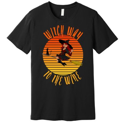 Witch Way To The Wine, Funny Wine Halloween Witch Wine Premium T-Shirt