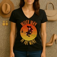 Witch Way To The Wine, Funny Wine Halloween Witch Wine Women's V-Neck T-Shirt