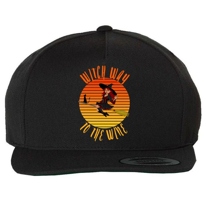Witch Way To The Wine, Funny Wine Halloween Witch Wine Wool Snapback Cap