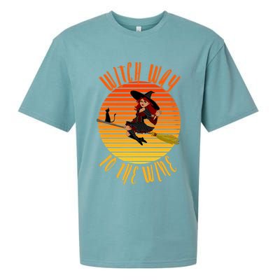 Witch Way To The Wine, Funny Wine Halloween Witch Wine Sueded Cloud Jersey T-Shirt