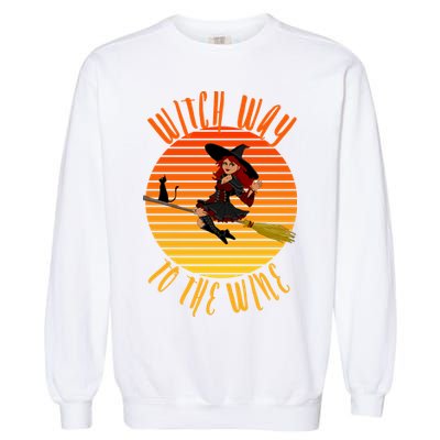 Witch Way To The Wine, Funny Wine Halloween Witch Wine Garment-Dyed Sweatshirt