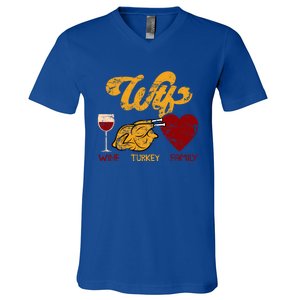 Wtf Wine Turkey Family Funny Thanksgiving Dinner Turkey Day Gift V-Neck T-Shirt