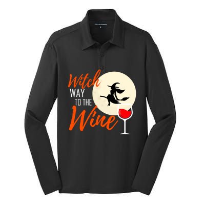 Witch Way To The Wine Cool Gift Halloween Witch Wine Gift Silk Touch Performance Long Sleeve Polo