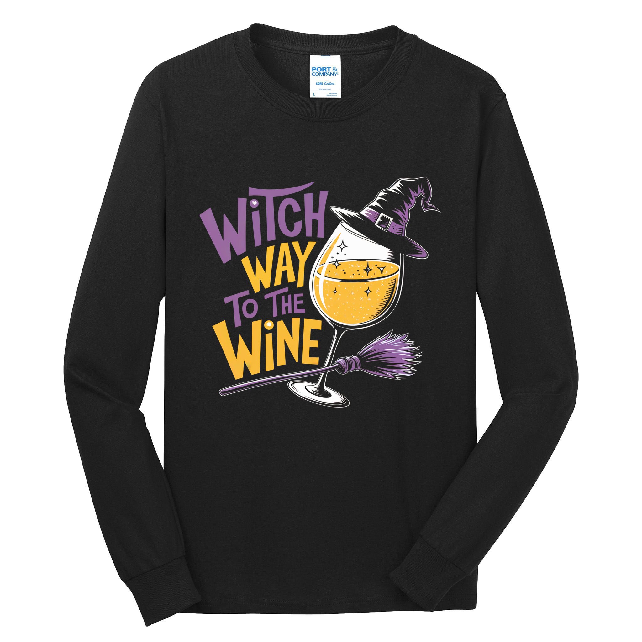 Witch Way To The Wine Funny Halloween Costume Funny Salem Witch Costume Tall Long Sleeve T-Shirt