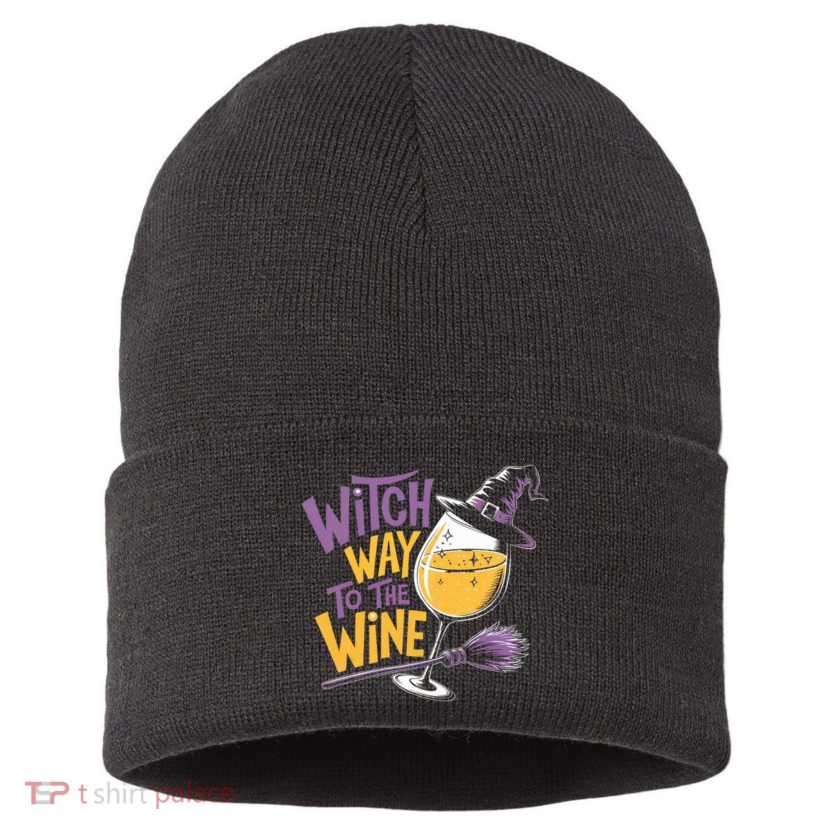 Witch Way To The Wine Funny Halloween Costume Funny Salem Witch Costume Sustainable Knit Beanie