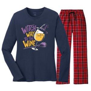 Witch Way To The Wine Funny Halloween Costume Funny Salem Witch Costume Women's Long Sleeve Flannel Pajama Set 