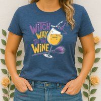 Witch Way To The Wine Funny Halloween Costume Funny Salem Witch Costume Womens T-Shirt