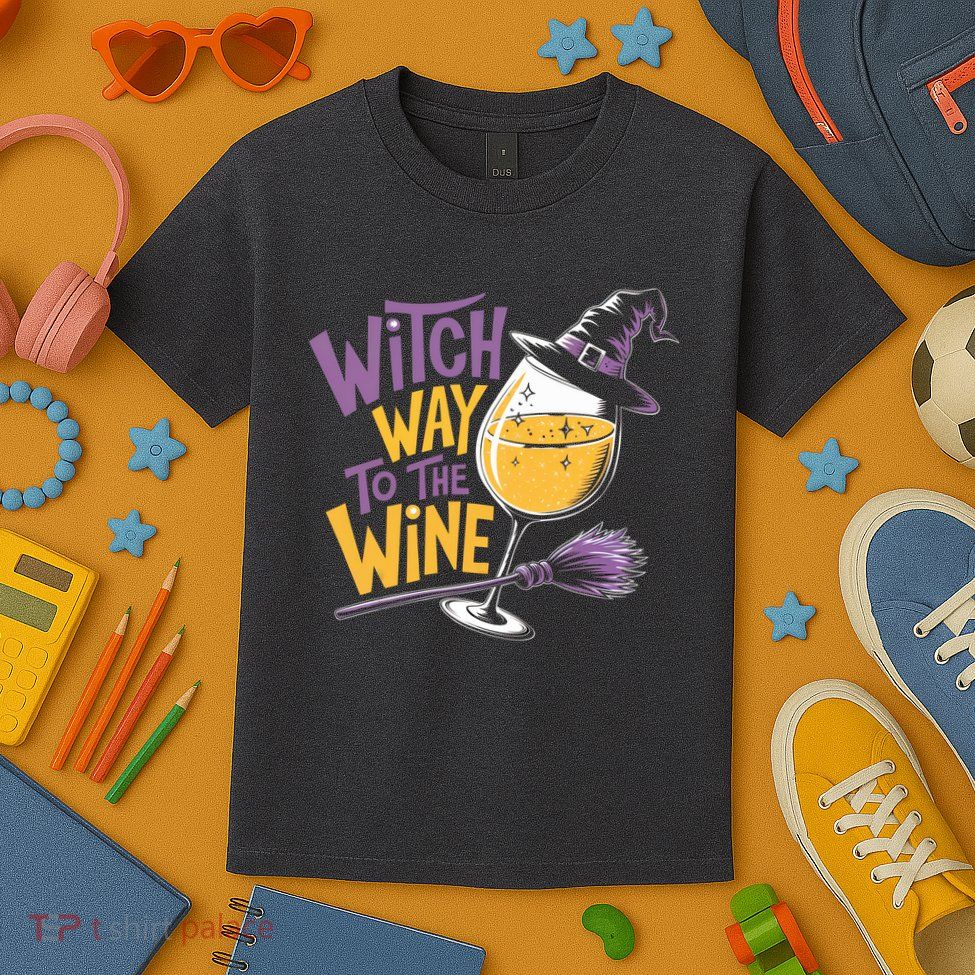 Witch Way To The Wine Funny Halloween Costume Funny Salem Witch Costume Kids T-Shirt