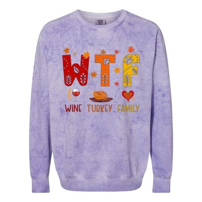 Wtf Wine Turkey Family Funny Thanksgiving Gift Colorblast Crewneck Sweatshirt