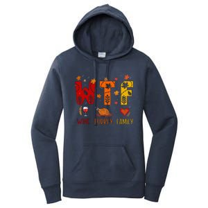 Wtf Wine Turkey Family Funny Thanksgiving Gift Women's Pullover Hoodie