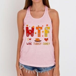 Wtf Wine Turkey Family Funny Thanksgiving Gift Women's Knotted Racerback Tank