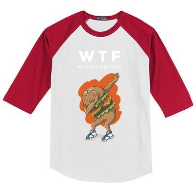 Wtf Wheres The Food Dabbing Burger Funny Gift Kids Colorblock Raglan Jersey