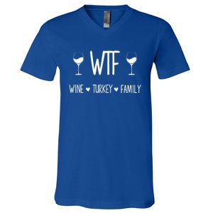 Wtf Wine Turkey Family Funny Thanksgiving Turkey Day Costume Gift V-Neck T-Shirt