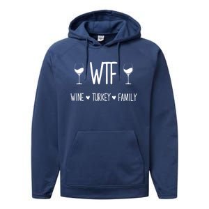 Wtf Wine Turkey Family Funny Thanksgiving Turkey Day Costume Gift Performance Fleece Hoodie