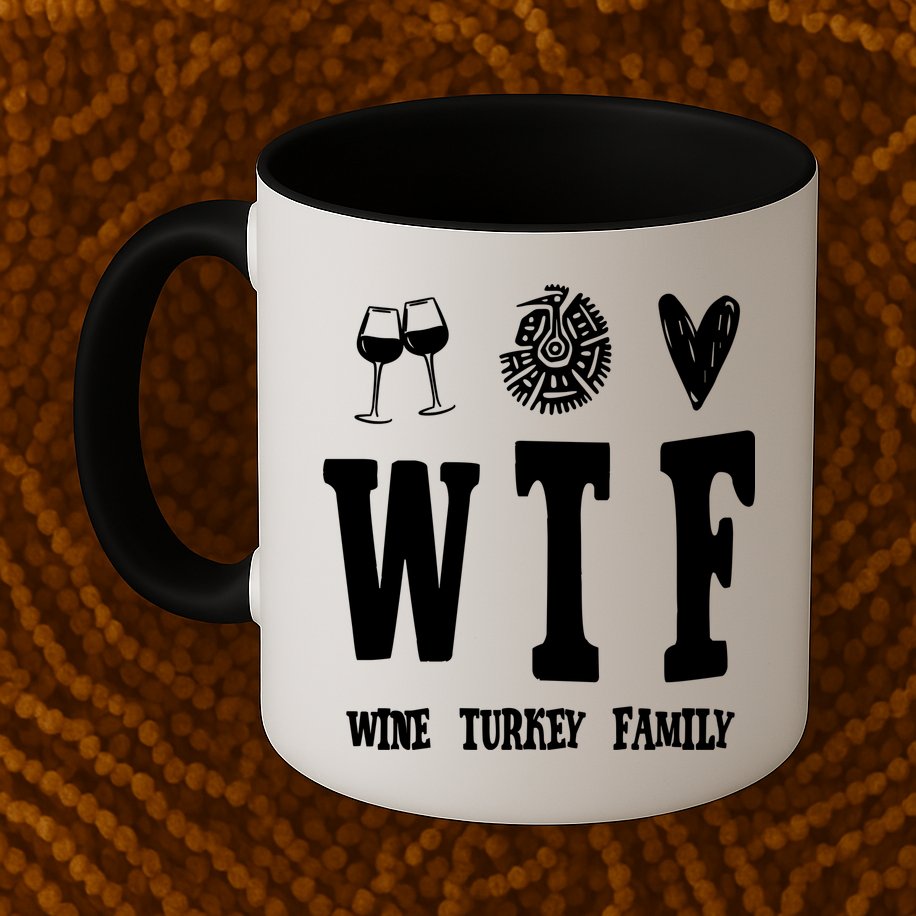 Wtf Wine Turkey Family Funny Holiday Mug