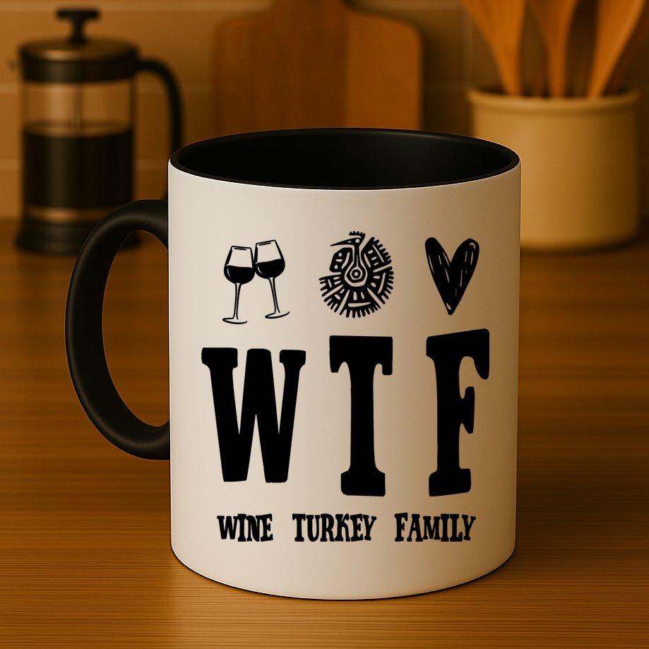 Wtf Wine Turkey Family Funny Holiday Mug