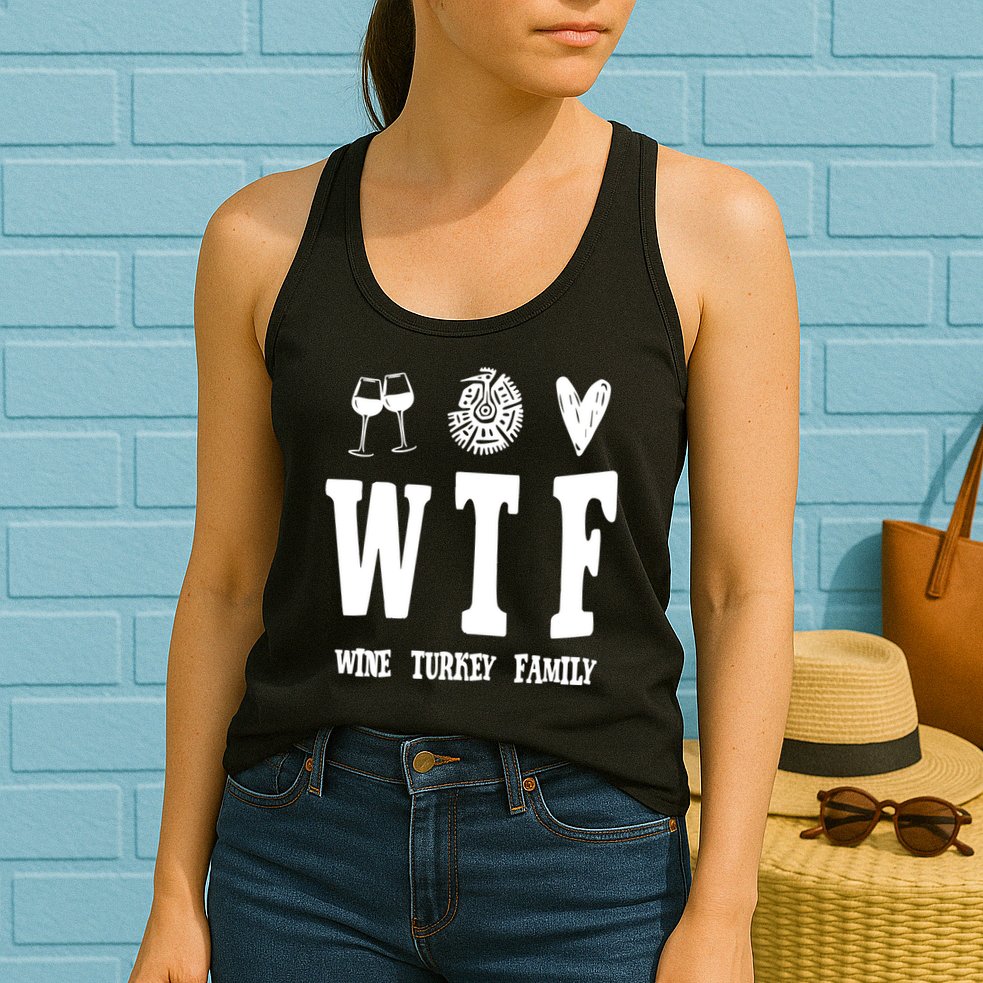 Wtf Wine Turkey Family Funny Holiday Womens Tank Top