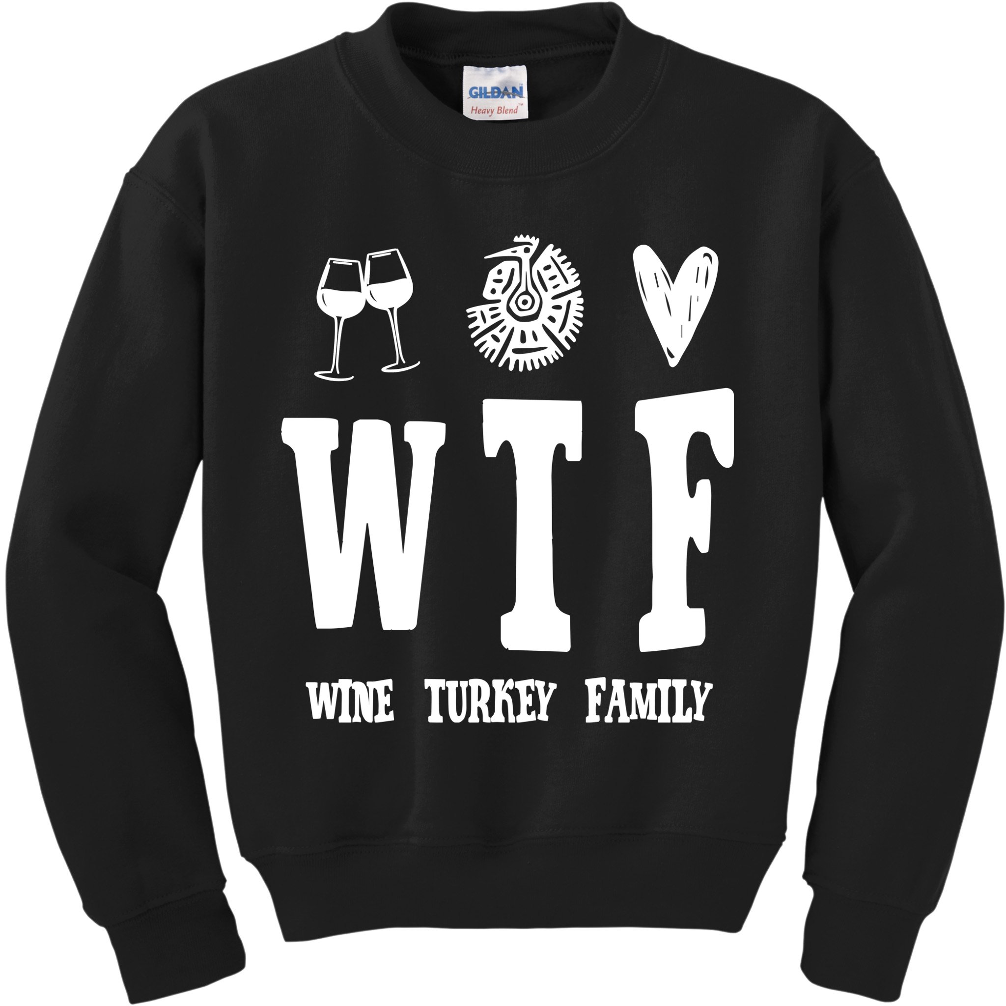 Wtf Wine Turkey Family Funny Holiday Kids Sweatshirt