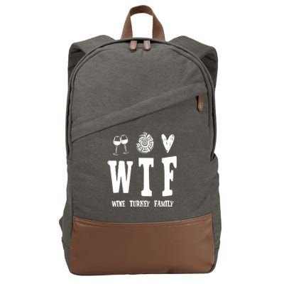 Wtf Wine Turkey Family Funny Holiday Cotton Canvas Backpack