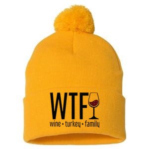 Wtf Wine Turkey Family Pom Pom 12in Knit Beanie