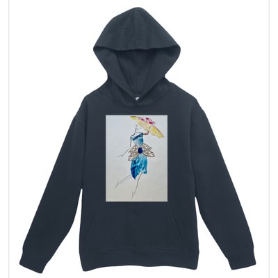 Walking With Umbrella Long Urban Pullover Hoodie