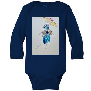 Walking With Umbrella Long Baby Long Sleeve Bodysuit