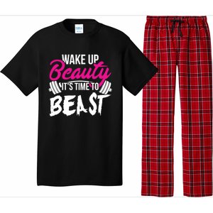 Wo Wake Up Beauty It's Time To Beast Cute Gift Gym Funny Gift Pajama Set