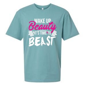 Wo Wake Up Beauty It's Time To Beast Cute Gift Gym Funny Gift Sueded Cloud Jersey T-Shirt