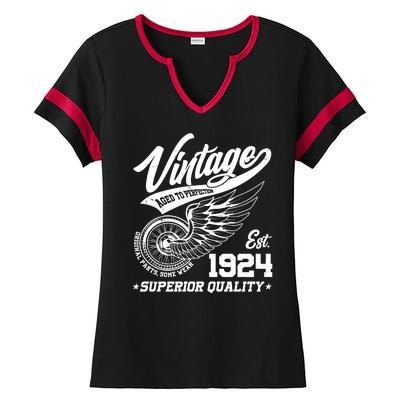 Winged Wheel Vintage 1924 Aged To Perfection Superior Quality 100th Birthday Ladies Halftime Notch Neck Tee