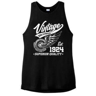 Winged Wheel Vintage 1924 Aged To Perfection Superior Quality 100th Birthday Ladies PosiCharge Tri-Blend Wicking Tank