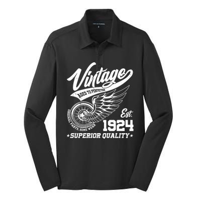 Winged Wheel Vintage 1924 Aged To Perfection Superior Quality 100th Birthday Silk Touch Performance Long Sleeve Polo