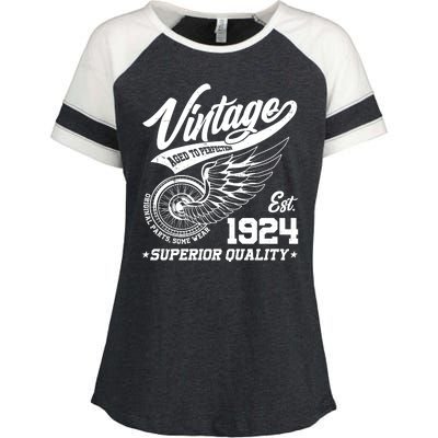 Winged Wheel Vintage 1924 Aged To Perfection Superior Quality 100th Birthday Enza Ladies Jersey Colorblock Tee