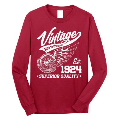 Winged Wheel Vintage 1924 Aged To Perfection Superior Quality 100th Birthday Long Sleeve Shirt