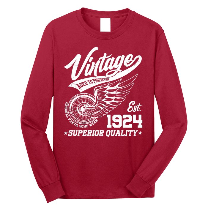 Winged Wheel Vintage 1924 Aged To Perfection Superior Quality 100th Birthday Long Sleeve Shirt